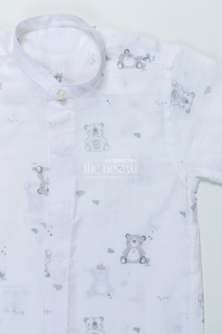 The Nesavu Boys Cotton Shirt Boys Muslin Cotton Shirt with Animal Print for Playdates and Summer Comfort Nesavu Nesavu boys muslin cotton shirt animal print summer play casual wear