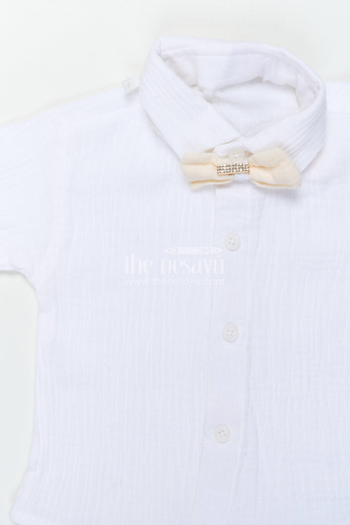 The Nesavu Boys Casual Set Boys Muslin Cotton Waistcoat Set for Weddings and Birthdays Nesavu Nesavu boys waistcoat set in muslin cotton with bow tie for festive weddings and birthdays