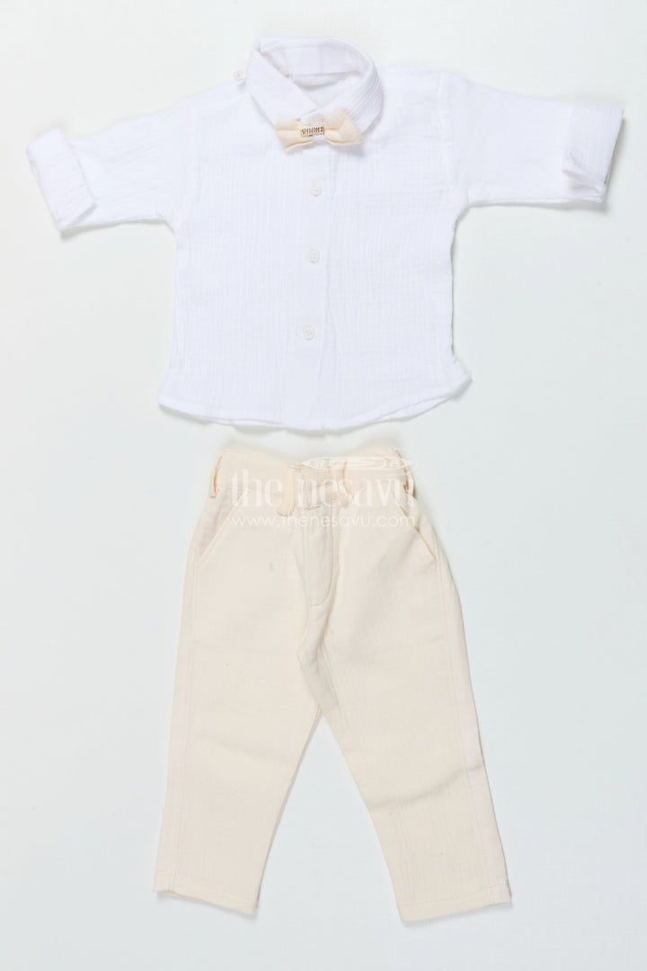 The Nesavu Boys Casual Set Boys Muslin Cotton Waistcoat Set for Weddings and Birthdays Nesavu Nesavu boys waistcoat set in muslin cotton with bow tie for festive weddings and birthdays