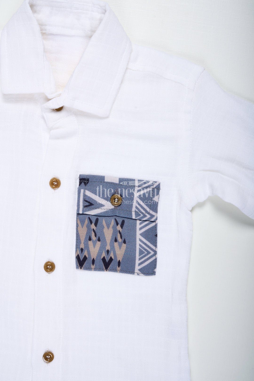 The Nesavu Boys Casual Set Boys Muslin Cotton White Shirt and Beige Pants Set Nesavu Nesavu Boys Muslin Cotton White Shirt Beige Pant Set Festive Casual Events