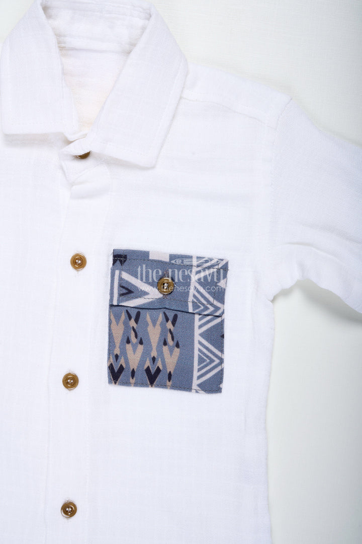 The Nesavu Boys Casual Set Boys Muslin Cotton White Shirt and Beige Pants Set Nesavu Nesavu Boys Muslin Cotton White Shirt Beige Pant Set Festive Casual Events