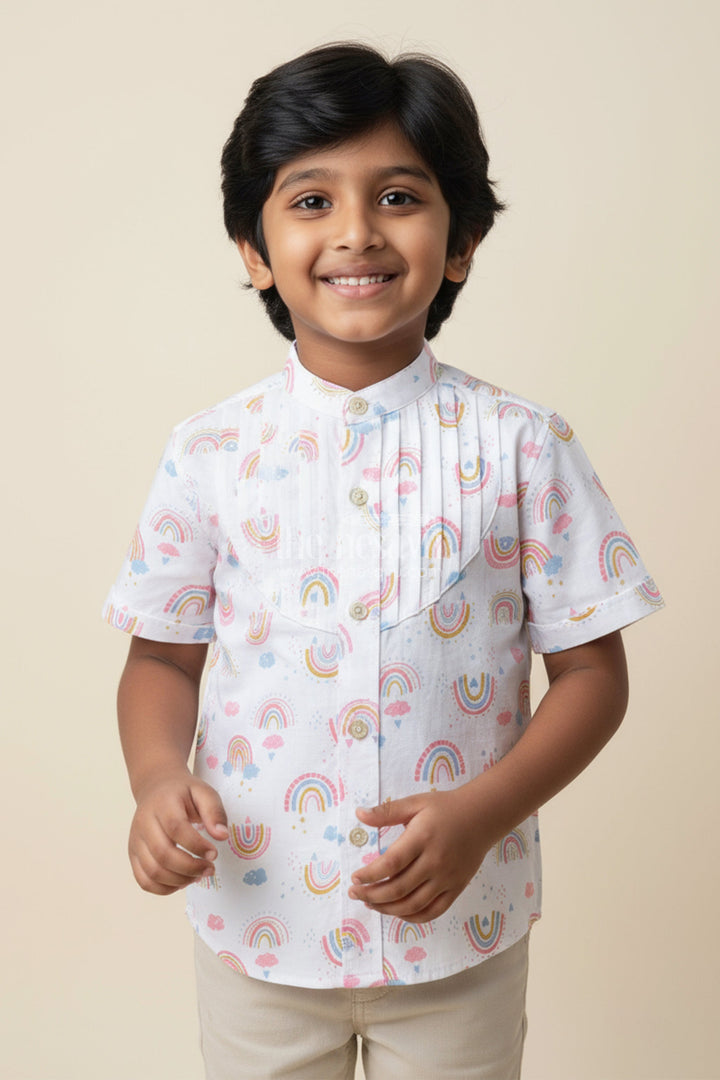 The Nesavu Boys Cotton Shirt Boys Muslin Printed Shirt for Everyday Comfort and Style Nesavu 16 (1Y) / Pink BS332A-16 Nesavu boys muslin cotton printed shirt daily wear playdates casual ethnic dressing