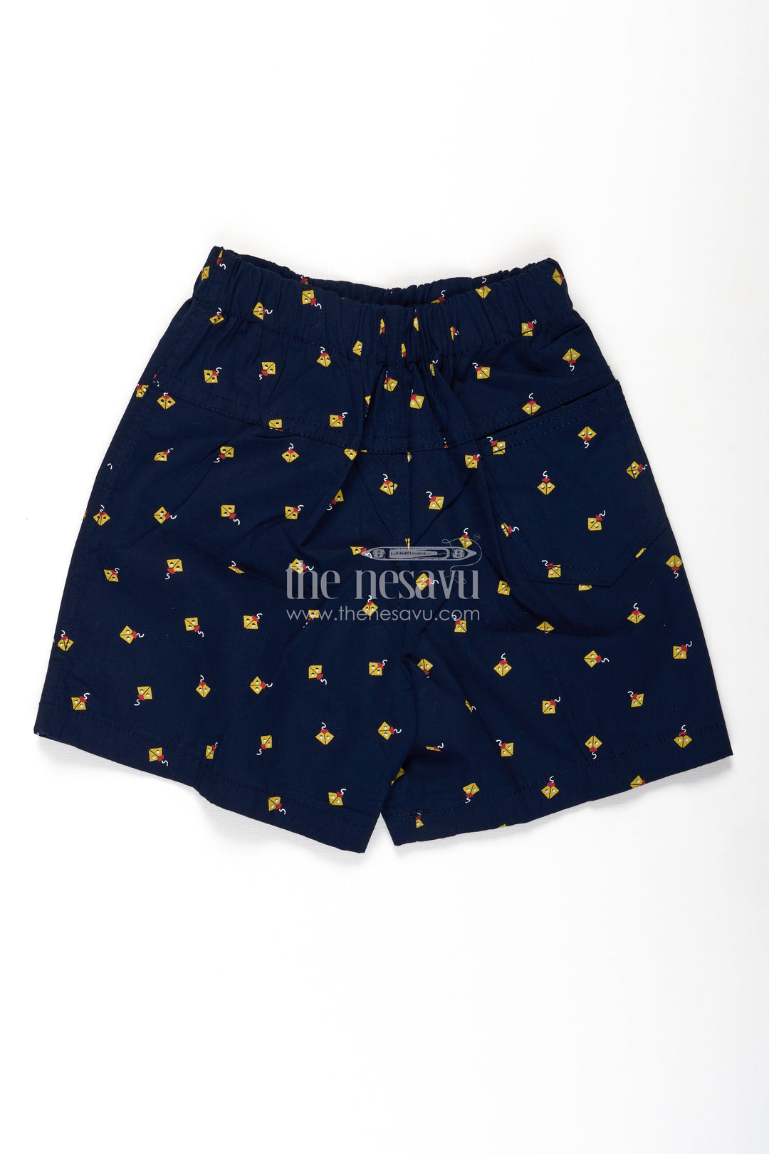 The Nesavu Boys Shorts Boys Navy Blue Best Shorts in Cotton with Yellow Kite Print and Comfy Soft Fit Waistband Nesavu Nesavu Boys Navy Cotton Best Shorts Yellow Kite Print Comfortable Elastic Fit