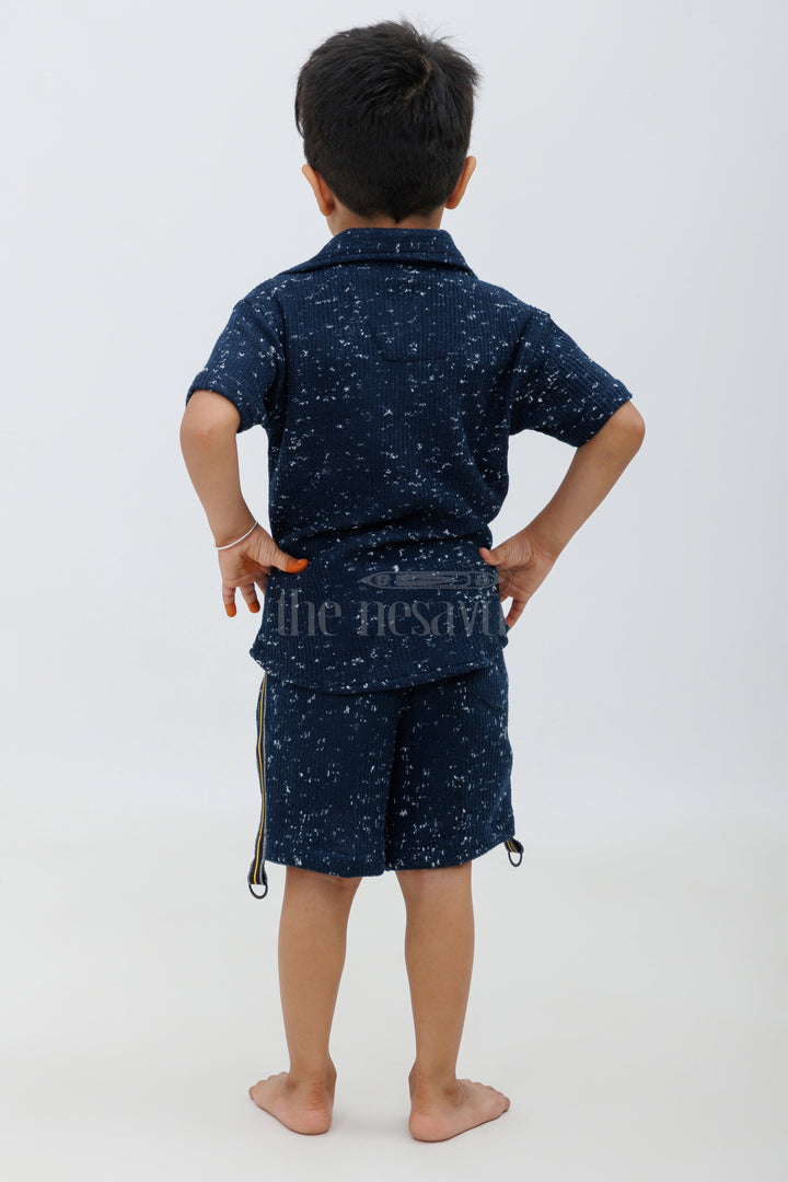 The Nesavu Boys Casual Set Boys' Navy Blue Casual Shirt and Shorts Set Nesavu Boys' Navy Blue Casual Shirt and Shorts Set - Everyday Comfort