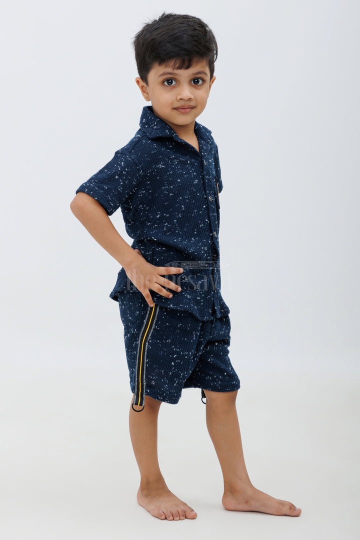 The Nesavu Boys Casual Set Boys' Navy Blue Casual Shirt and Shorts Set Nesavu Boys' Navy Blue Casual Shirt and Shorts Set - Everyday Comfort