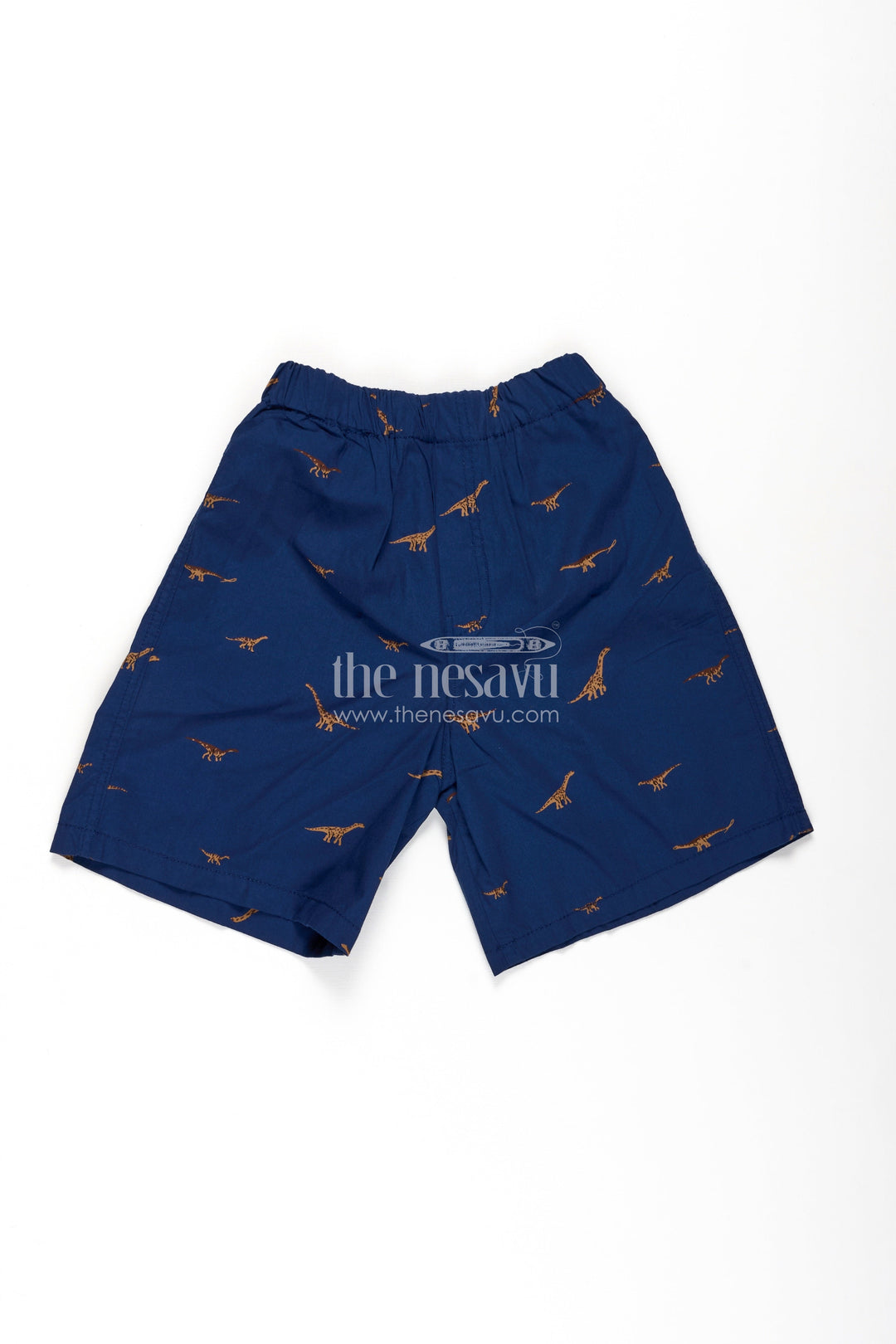 The Nesavu Boys Shorts Boys Navy Blue Cotton Animal Print Shorts with Dinosaur Motifs and Soft Elastic Fit for Daily Play Nesavu 18 (2Y) / Blue BWS051A-18 Nesavu Boys Navy Cotton Animal Print Shorts Dinosaur Design Comfortable Everyday Fit