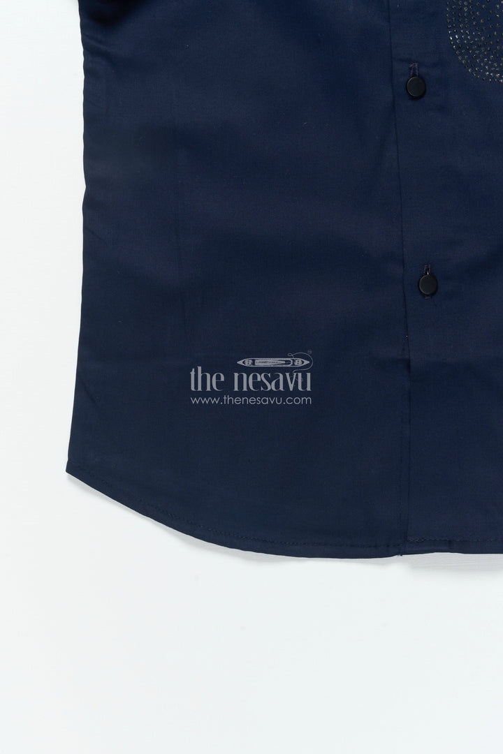 The Nesavu Boys Cotton Shirt Boys Navy Blue Shirt with Silver Abstract Print Cotton Blend formal Wear Nesavu Boys navy blue shirt abstract print cotton blend formal shirt events