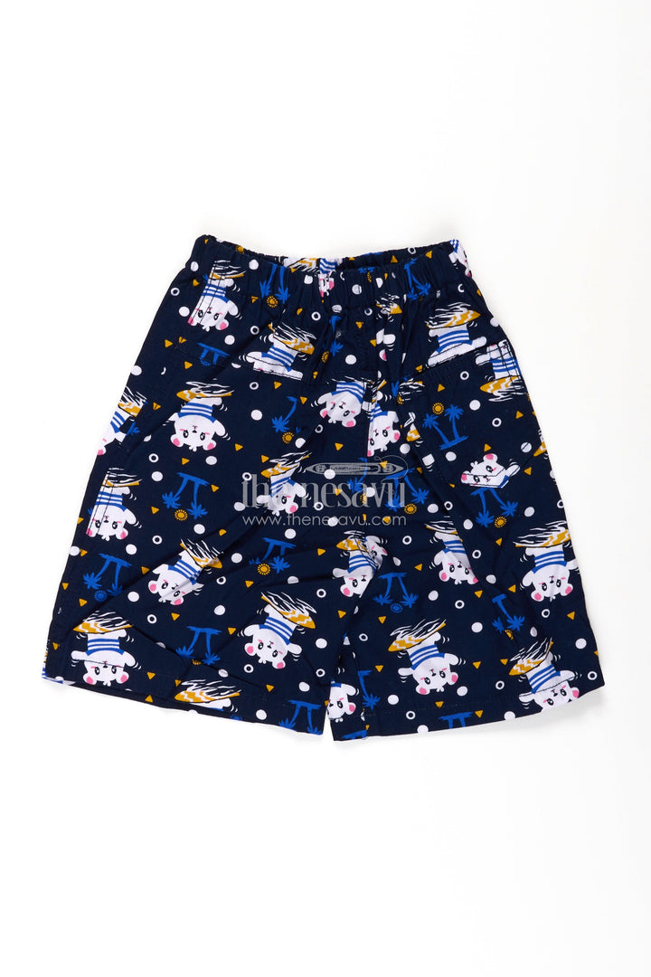 The Nesavu Boys Shorts Boys Navy Cotton Anime Shorts with Cartoon Character Print and Stretch Waistband for Fun Daily Style Nesavu Nesavu Boys Navy Cotton Anime Shorts Cartoon Character Print Soft Fit Playful Days