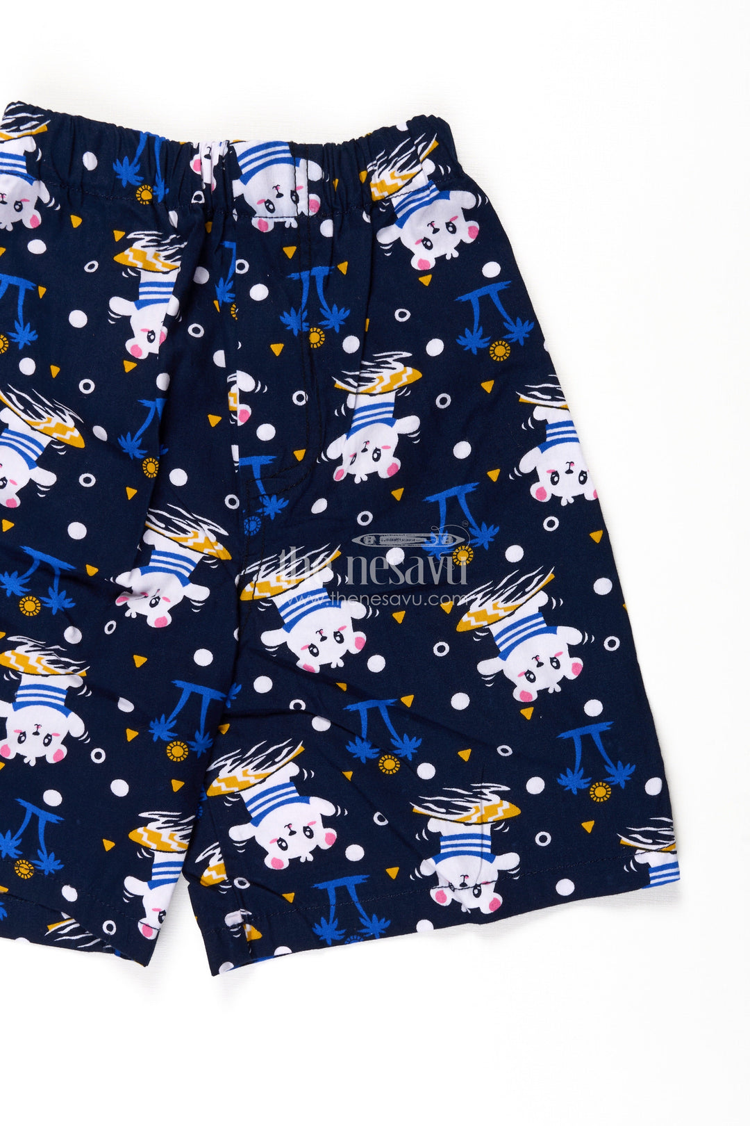 The Nesavu Boys Shorts Boys Navy Cotton Anime Shorts with Cartoon Character Print and Stretch Waistband for Fun Daily Style Nesavu Nesavu Boys Navy Cotton Anime Shorts Cartoon Character Print Soft Fit Playful Days