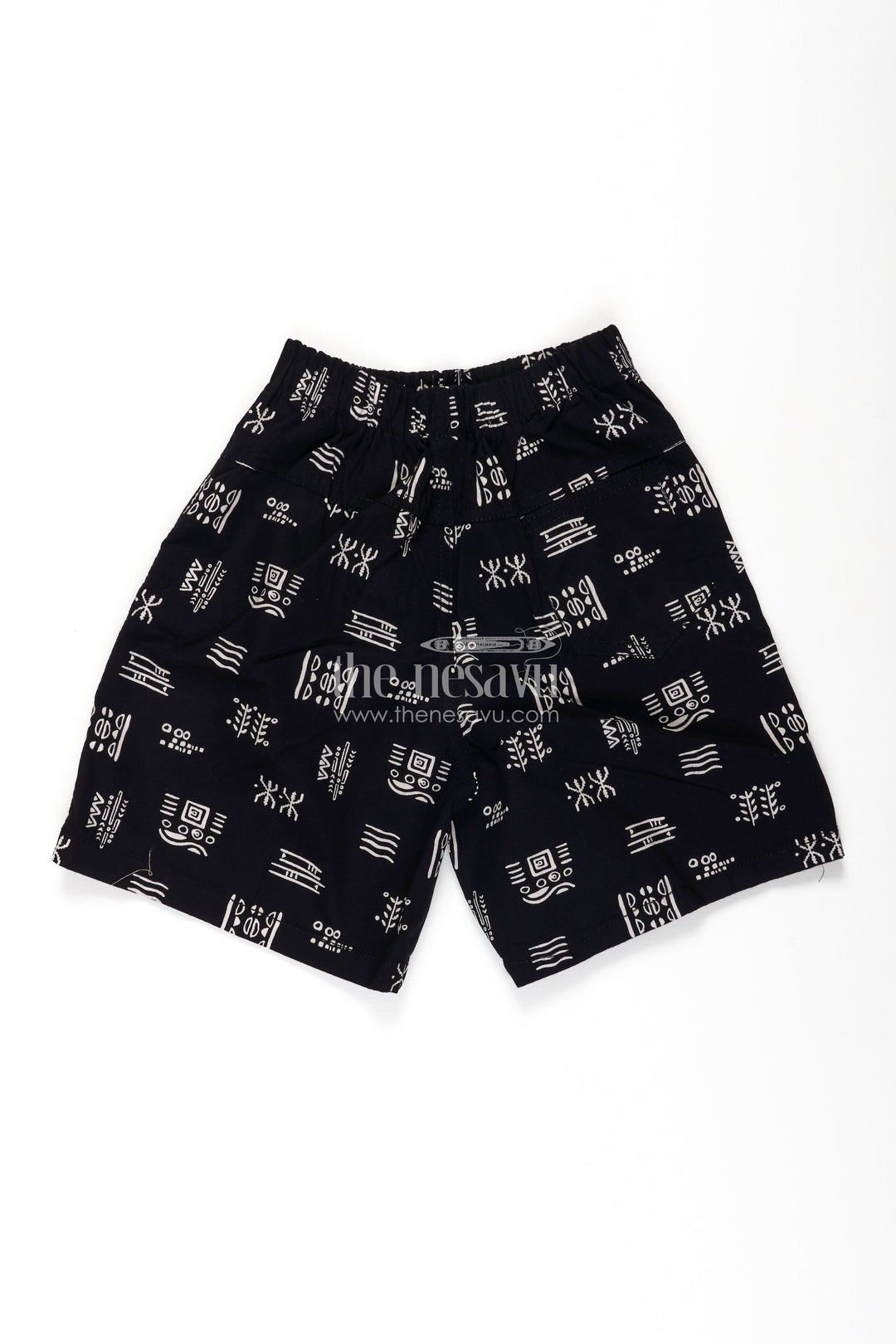 The Nesavu Boys Shorts Boys Navy Cotton Tiny Shorts with Abstract Tribal Digital Print and All Day Soft Fit Waistband Nesavu Nesavu Boys Navy Cotton Tiny Shorts Tribal Abstract Print Breathable Comfortable Fit
