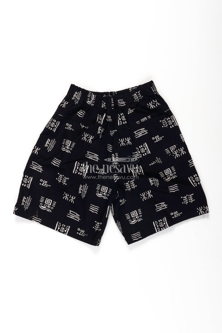 The Nesavu Boys Shorts Boys Navy Cotton Tiny Shorts with Abstract Tribal Digital Print and All Day Soft Fit Waistband Nesavu Nesavu Boys Navy Cotton Tiny Shorts Tribal Abstract Print Breathable Comfortable Fit