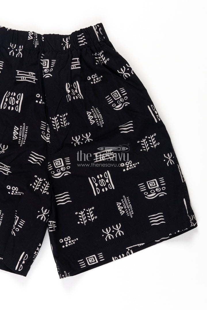 The Nesavu Boys Shorts Boys Navy Cotton Tiny Shorts with Abstract Tribal Digital Print and All Day Soft Fit Waistband Nesavu Nesavu Boys Navy Cotton Tiny Shorts Tribal Abstract Print Breathable Comfortable Fit