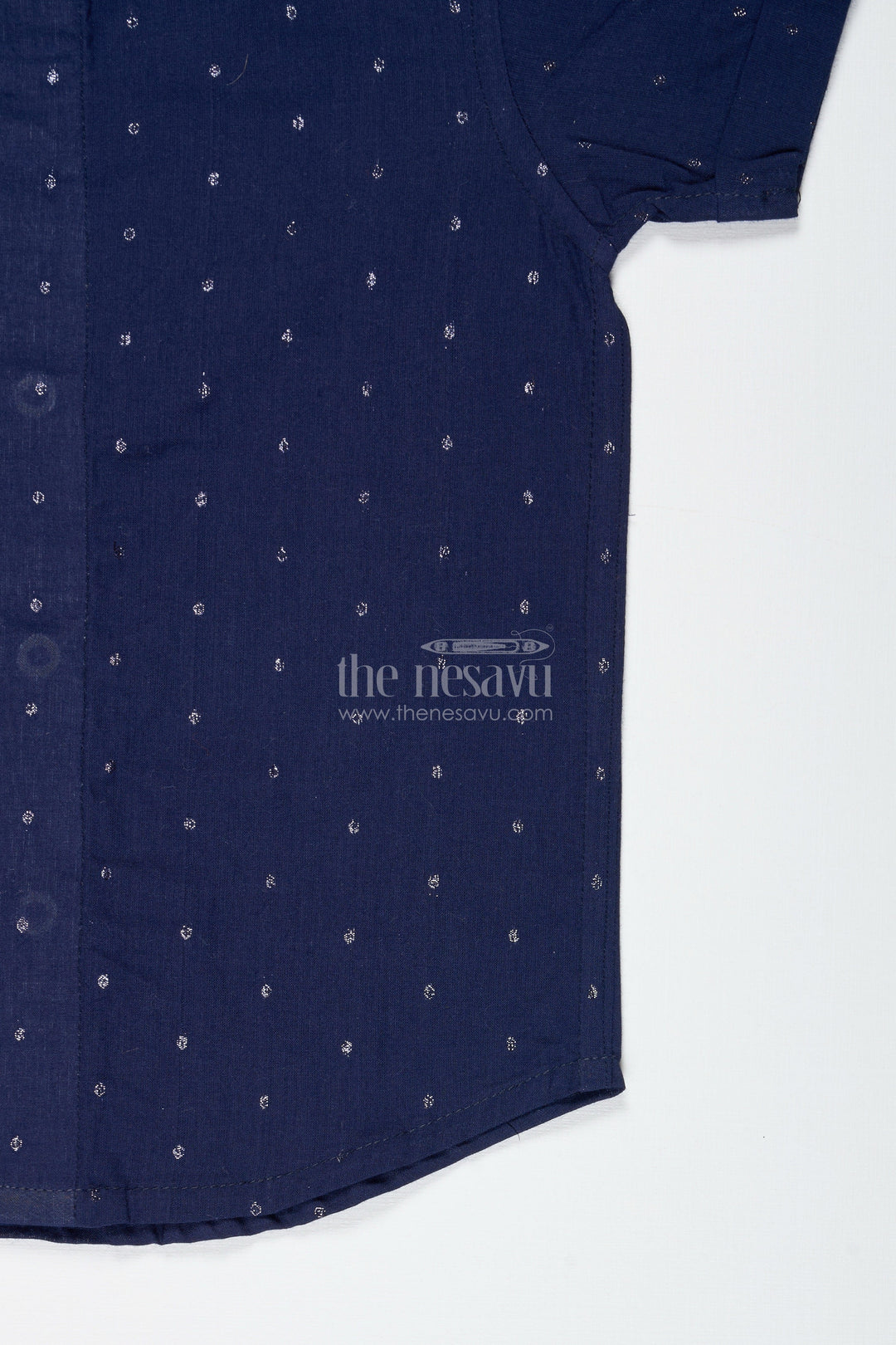 The Nesavu Boys Cotton Shirt Boys Navy Shimmer Butti Shirt with Minimal Motifs for Dressy Evenings Nesavu Nesavu Boys Navy Shimmer Butti Shirt Festive Cotton Shirt Subtle Embroidery