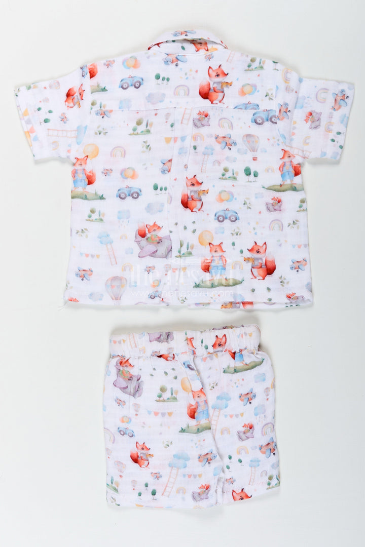 The Nesavu Boys Casual Set Boys New Fashion Casual Shirts with Fox and Nature Print in Soft Muslin Fabric for Everyday Comfort Nesavu Boys New Fashion Casual Shirt and Shorts Set with Fox Nature Print in Breathable Muslin Fabric | The Nesavu