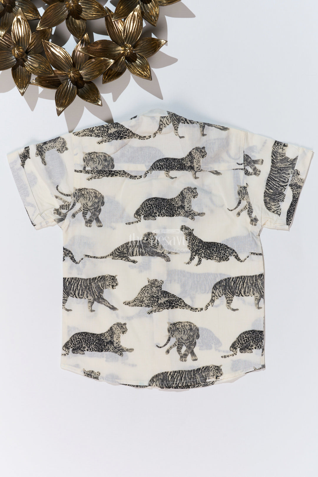 The Nesavu Boys Cotton Shirt Boys New Half Sleeve Shirts in Cotton Block Print with Monochrome Jungle Design Nesavu Boys New Half Sleeve Shirts Cotton Block Print Black White Jungle Print | The Nesavu