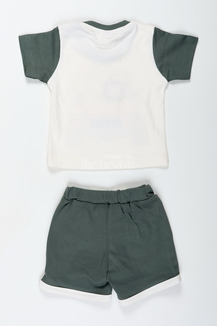 The Nesavu Boys Casual Set Boys Newborn Green Cotton Dress Set with Robot Print Tee and Dark Shorts for Comfortable Daily Wear Nesavu Nesavu Boys Newborn Green Cotton Dress Set Robot Printed Tee Dark Shorts Casual Wear