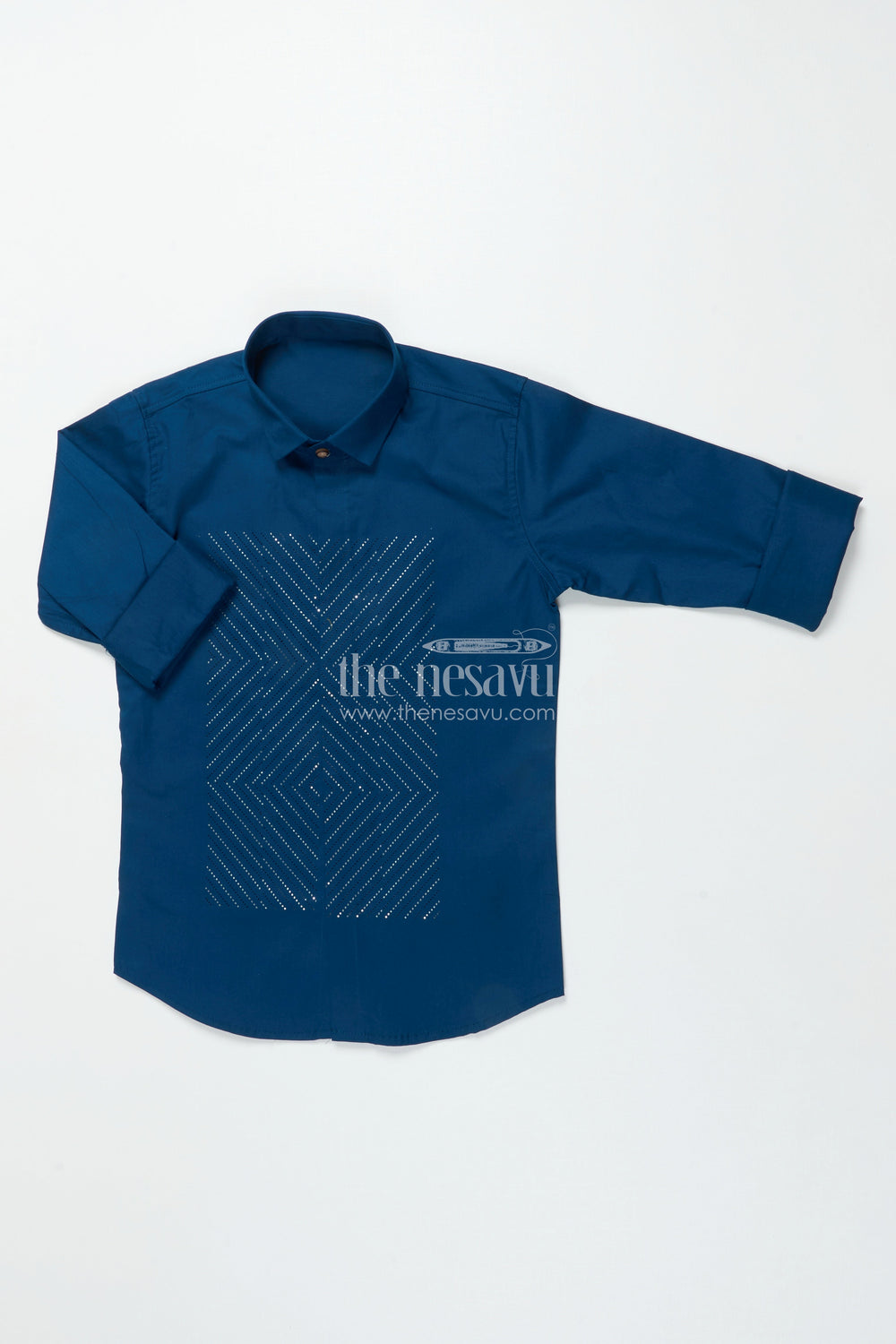 The Nesavu Boys Cotton Shirt Boys Occasion Wear Shirt with Stylish Foil Print for Parties and Events Nesavu 26 (6Y) / Blue BS349A-26 Nesavu boys stylish shirt foil print festive gatherings party occasions