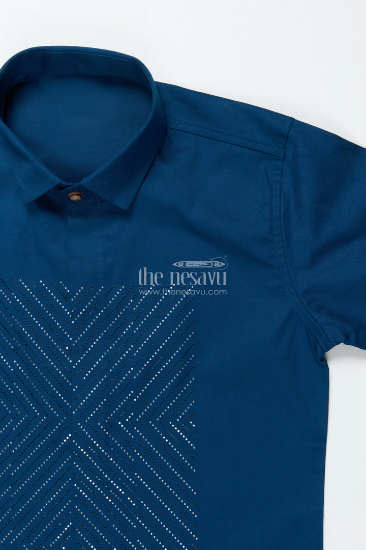 The Nesavu Boys Cotton Shirt Boys Occasion Wear Shirt with Stylish Foil Print for Parties and Events Nesavu Nesavu boys stylish shirt foil print festive gatherings party occasions