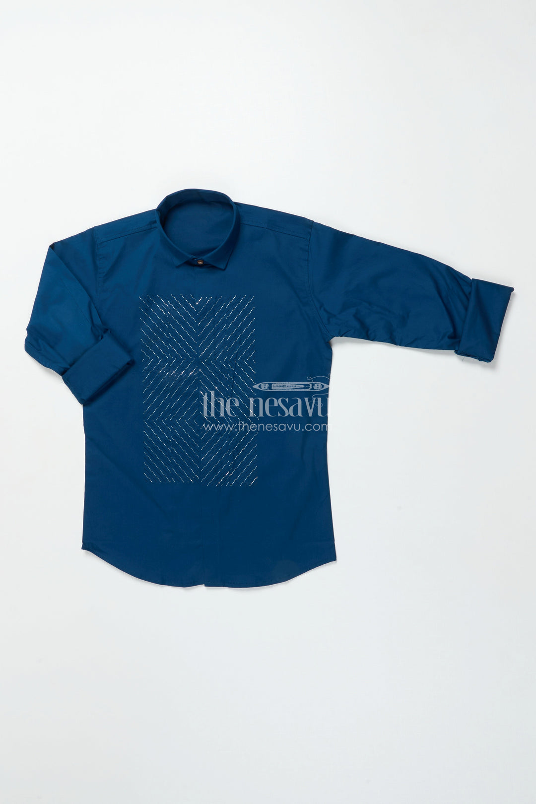 The Nesavu Boys Cotton Shirt Boys Occasion Wear Shirt with Stylish Foil Print for Parties and Events Nesavu Nesavu boys stylish shirt foil print festive gatherings party occasions