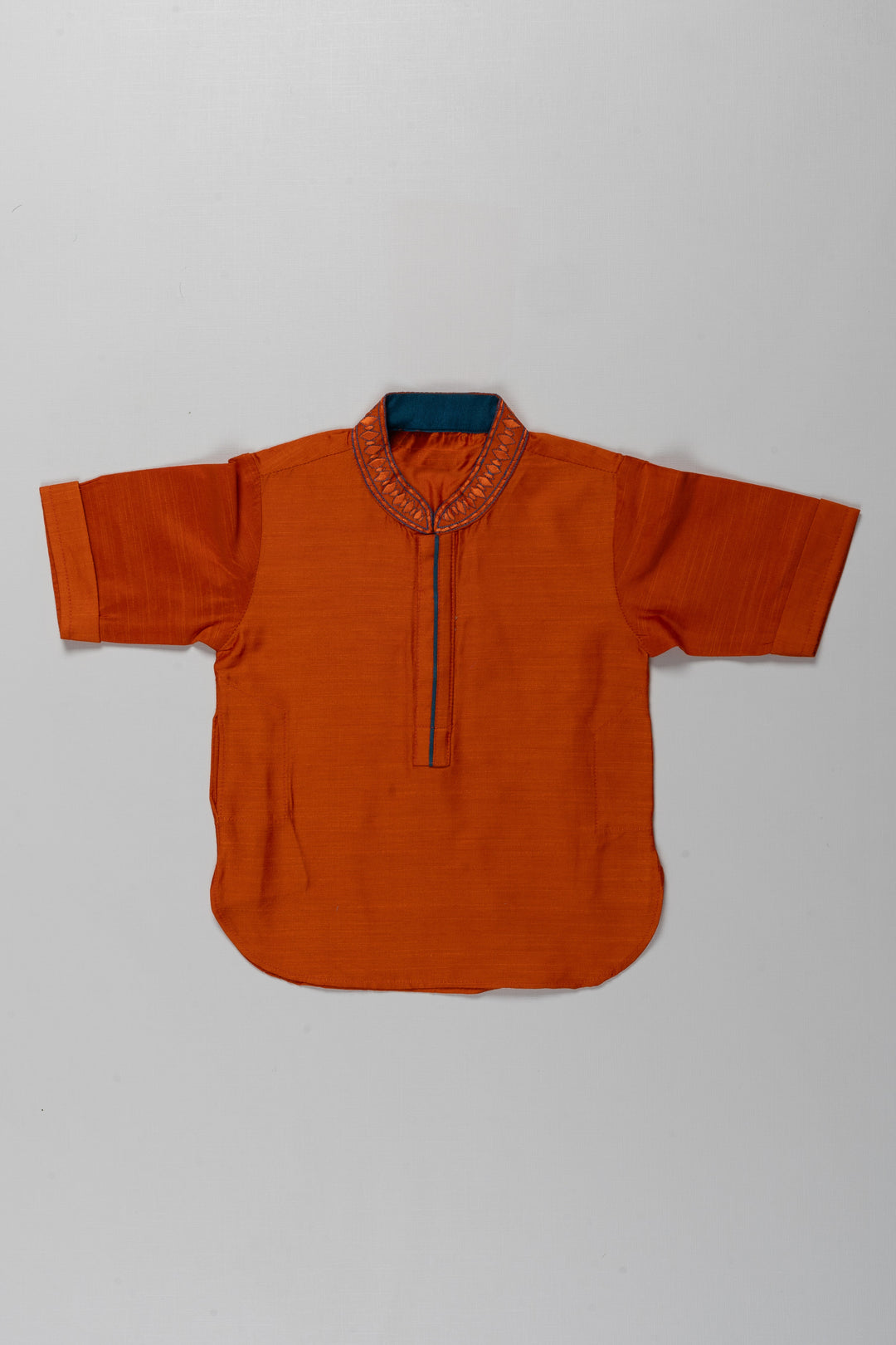 The Nesavu Boys Kurtha Shirt Boys Orange Cotton Blend Shirt with Embellished Neckline Detailing and Casual Dress Shirts Look Nesavu 16 (1Y) / Orange BS142B-16 Nesavu Boys Orange Cotton Blend Shirt Decorative Collar casual dress shirts Appeal