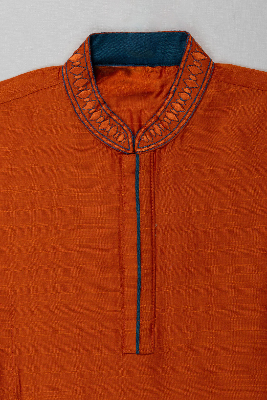 The Nesavu Boys Kurtha Shirt Boys Orange Cotton Blend Shirt with Embellished Neckline Detailing and Casual Dress Shirts Look Nesavu Nesavu Boys Orange Cotton Blend Shirt Decorative Collar casual dress shirts Appeal