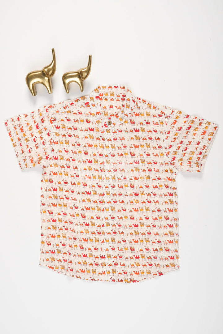 The Nesavu Boys Cotton Shirt Boys Orange Cotton Shirt with Vibrant Animal Print for Playful Casual Wear Nesavu 16 (1Y) / Orange BS173A-16 Nesavu Boys Orange Cotton Shirt Camel Print Fun Casual Outings