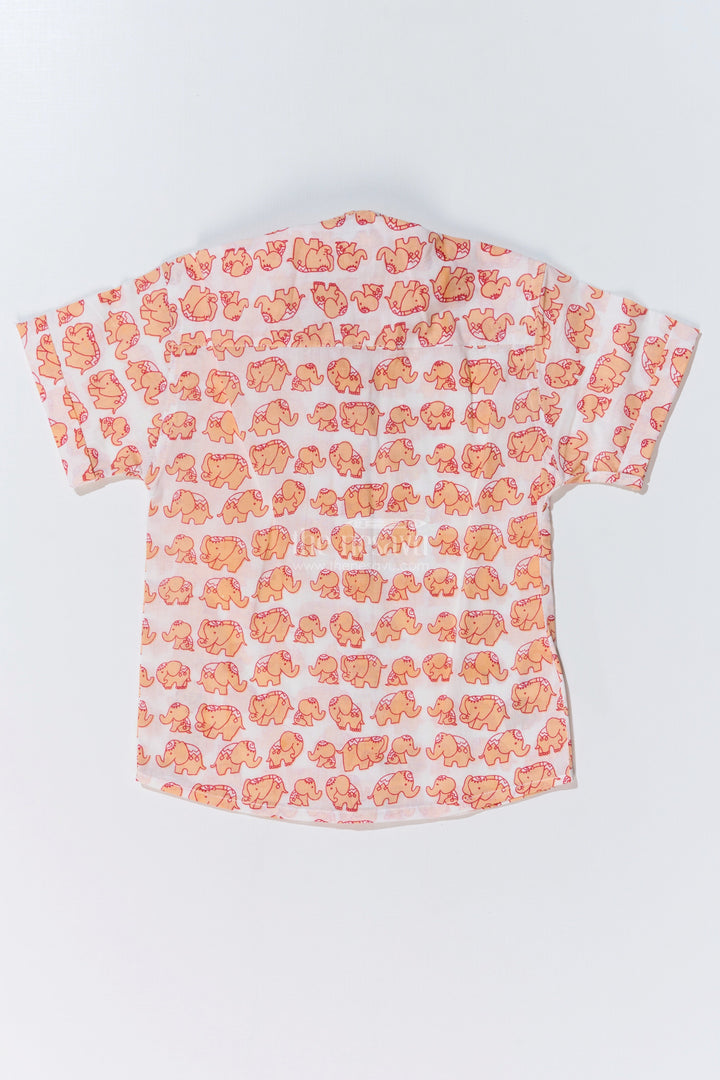 The Nesavu Boys Cotton Shirt Boys Orange Half Shirt in Cotton Block Print with Playful Elephant Motif Nesavu Boys Orange Half Shirt Cotton Block Print Playful Elephant Print | The Nesavu