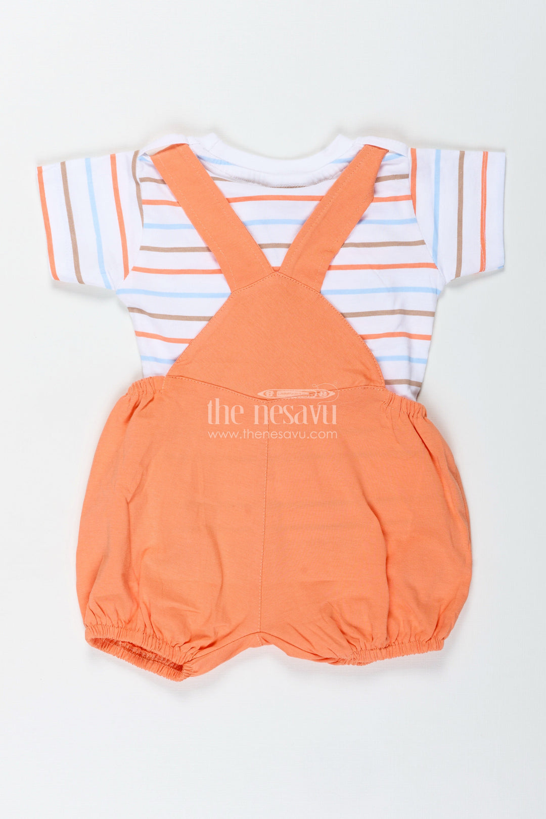 The Nesavu Boys Casual Set Boys Orange Shirt and Short Set with Giraffe Patch and Striped Tee for Bright and Breezy Casual Wear Nesavu Nesavu Boys Orange Shirt Short Set Giraffe Patch Soft Cotton Striped Tee Playful Days