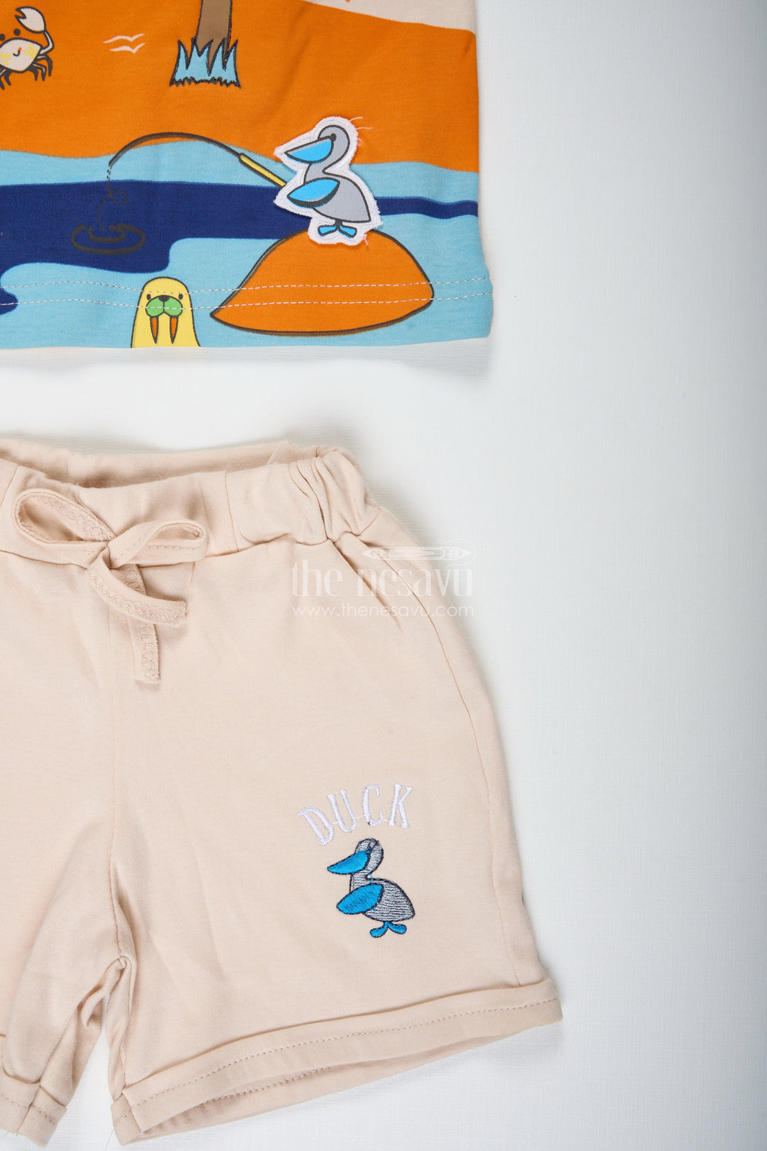 The Nesavu Boys Casual Set Boys Palm Tree Shirt and Shorts Set in Cotton with Digital Print for a Beachy Everyday Look Nesavu Nesavu Boys Cotton Palm Tree Shirt Shorts Set Digital Print Tropical Everyday Comfort