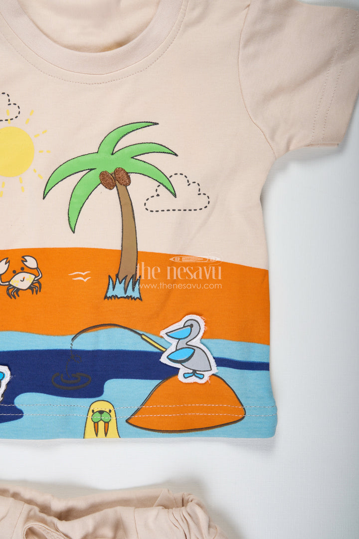 The Nesavu Boys Casual Set Boys Palm Tree Shirt and Shorts Set in Cotton with Digital Print for a Beachy Everyday Look Nesavu Nesavu Boys Cotton Palm Tree Shirt Shorts Set Digital Print Tropical Everyday Comfort