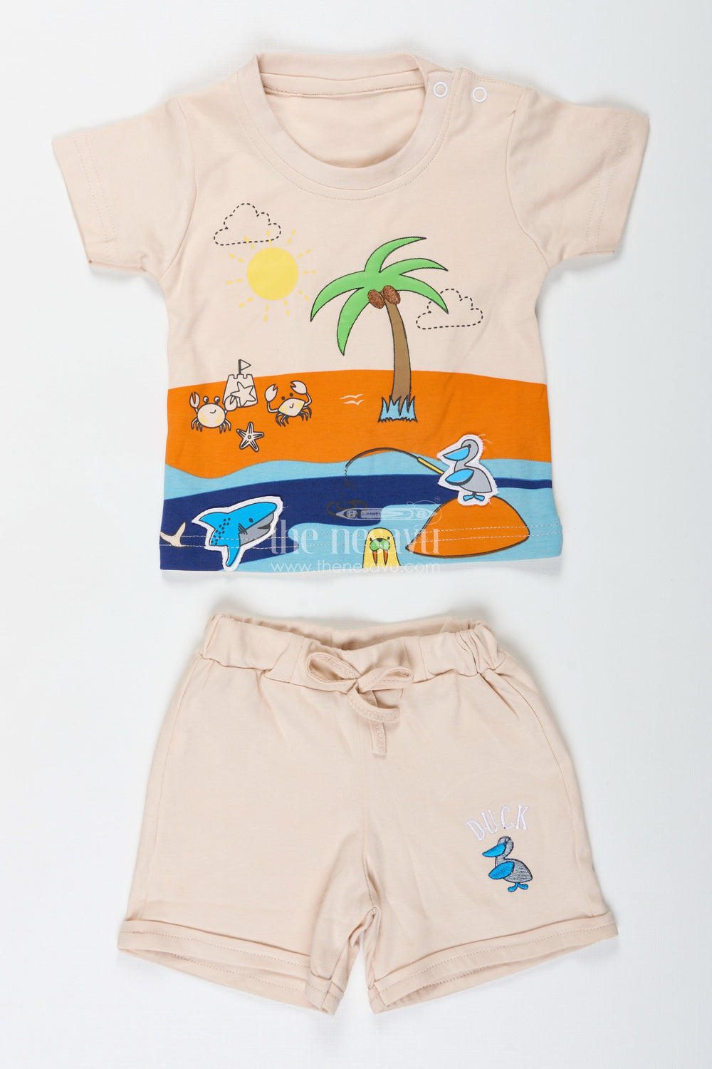 The Nesavu Boys Casual Set Boys Palm Tree Shirt and Shorts Set in Cotton with Digital Print for a Beachy Everyday Look Nesavu Nesavu Boys Cotton Palm Tree Shirt Shorts Set Digital Print Tropical Everyday Comfort