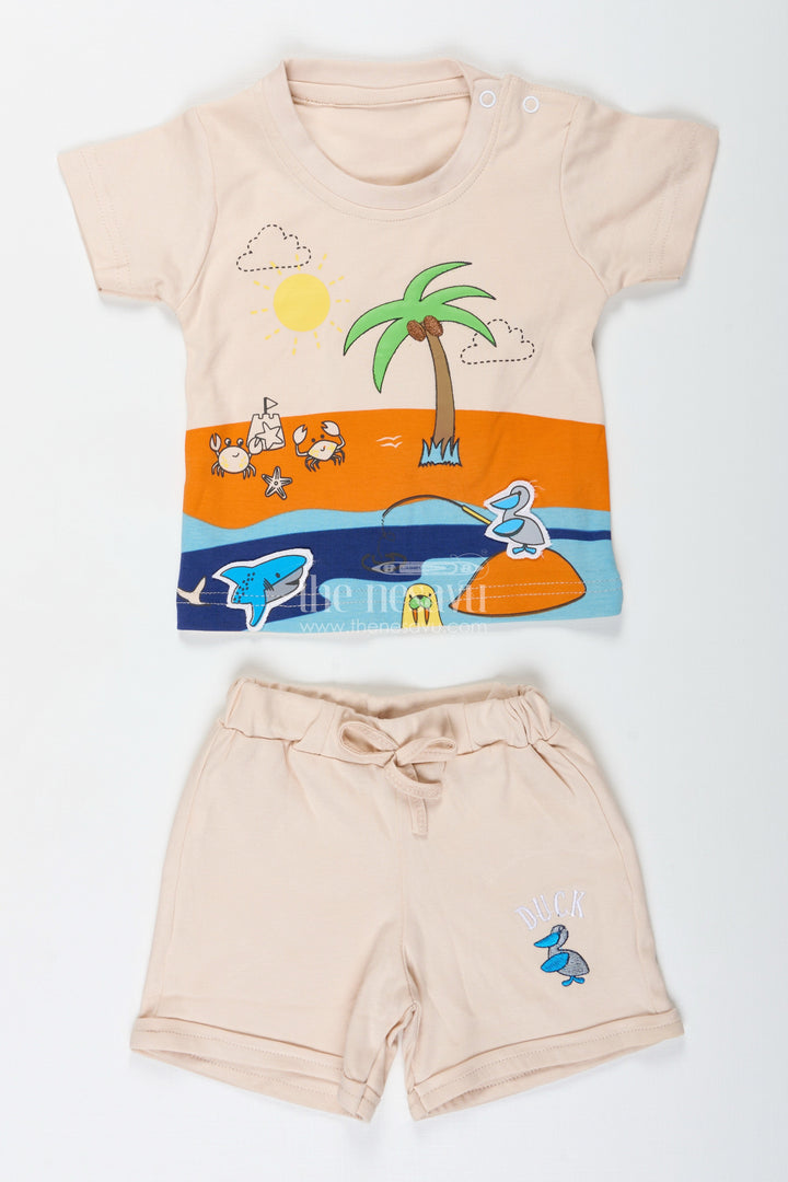 The Nesavu Boys Casual Set Boys Palm Tree Shirt and Shorts Set in Cotton with Digital Print for a Beachy Everyday Look Nesavu Nesavu Boys Cotton Palm Tree Shirt Shorts Set Digital Print Tropical Everyday Comfort