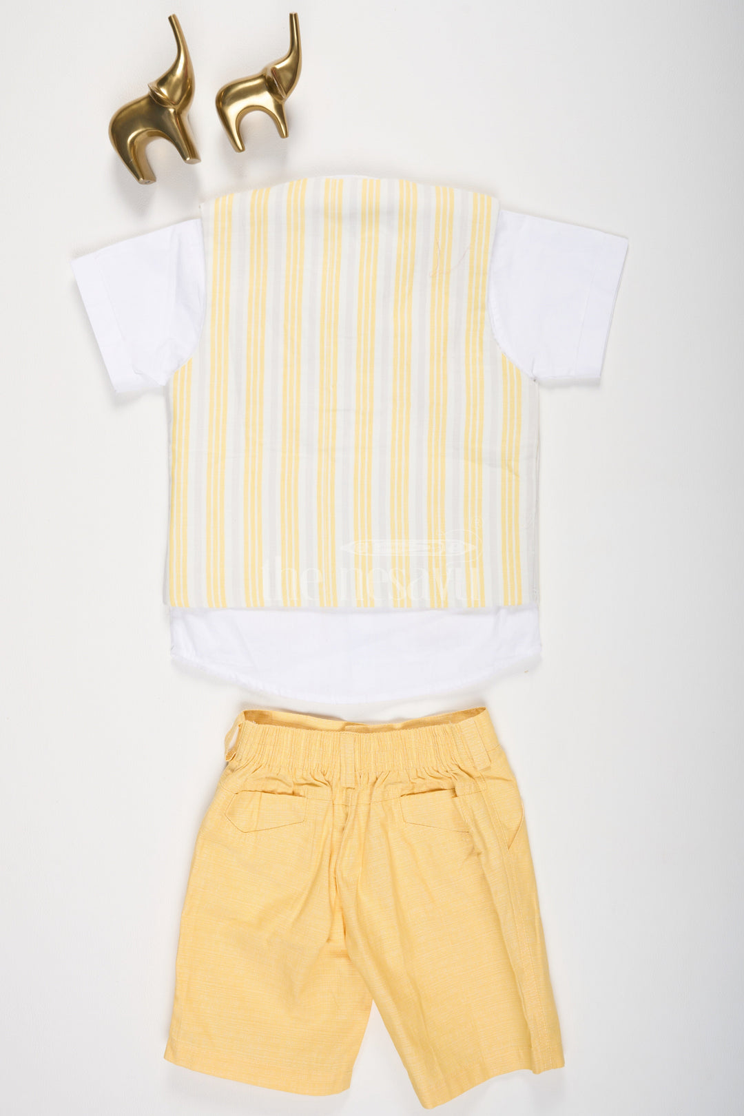 The Nesavu Boys Casual Set Boys Party Set with Yellow Waistcoat and Bow Tie in Cotton Linen for Special Occasions Nesavu Boys Party Set with Yellow Waistcoat and Bow Tie in Cotton Linen Nesavu