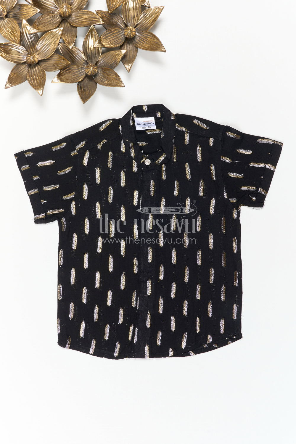 The Nesavu Boys Cotton Shirt Boys Party Shirt for Evening Functions Nesavu 16 (1Y) / Black / Lurex BS511A-16 Nesavu Boys Party Shirt For Evening Functions With Lurex Zari Cotton And Festive Woven Shine