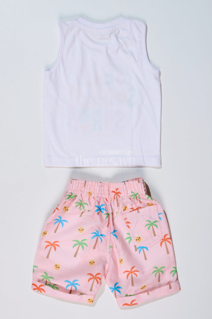 The Nesavu Boys Casual Set Boys Party Wear Casual Shirts with Tropical Printed Shorts and Surf Theme T-Shirt Nesavu Boys Party Wear Casual Shirts Tropical Printed Shorts Surf Graphic T-Shirt | The Nesavu