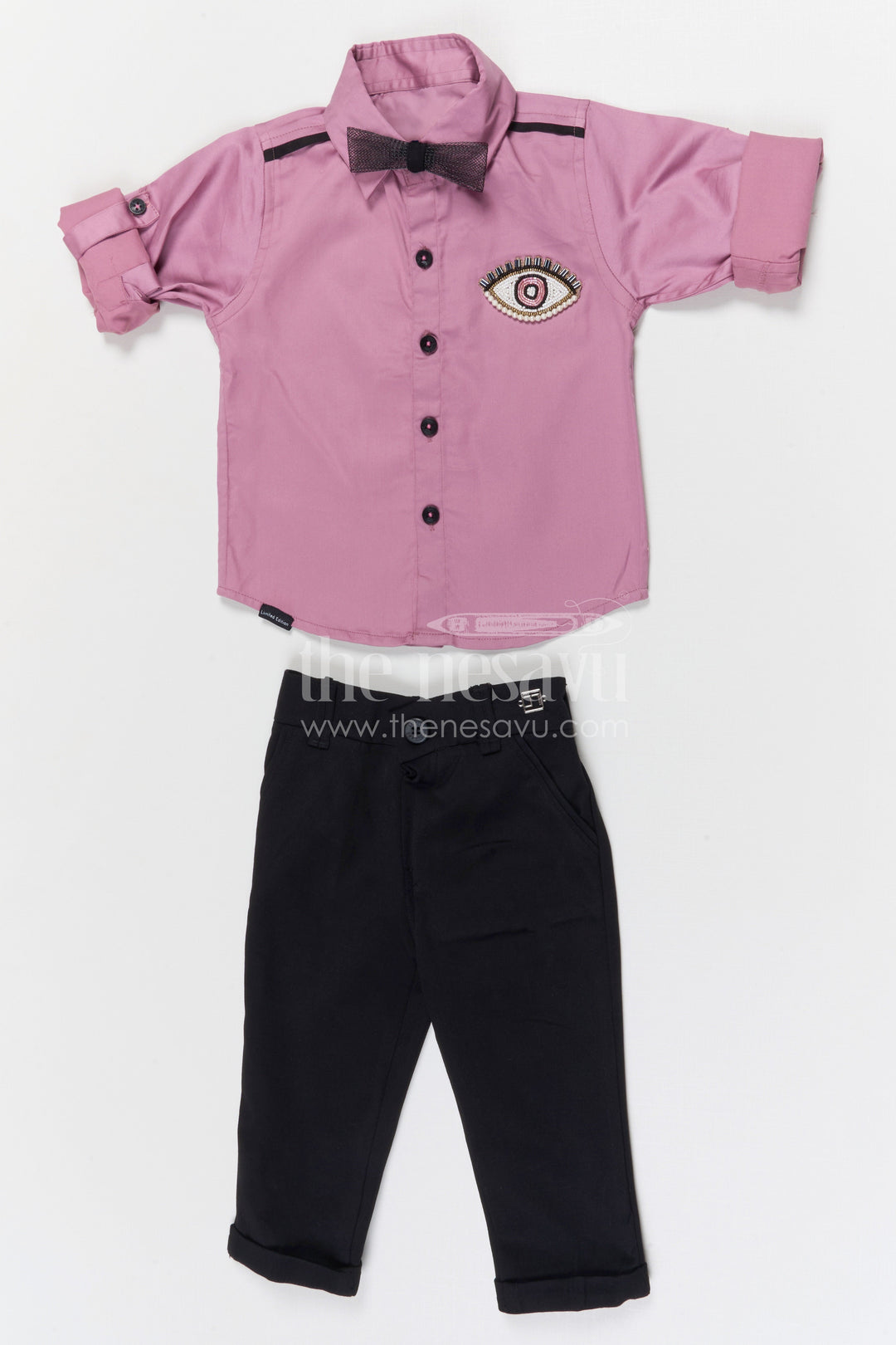 The Nesavu Boys Casual Set Boys Party Wear Shirt and Pant Set for Birthday Nesavu 16 (1Y) / Purple / Satin BCS562B-16 Nesavu boys satin shirt and lycra pant set for birthday parties festive celebrations and special events