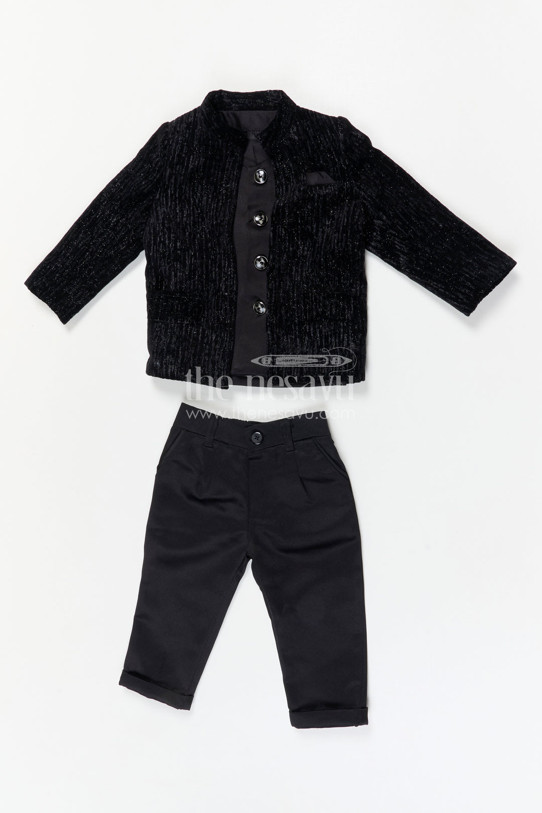 The Nesavu Boys Jacket Sets Boys Party Wear Velvet Jacket Set for Weddings and Evening Events Nesavu Nesavu boys velvet jacket set for weddings and evening events with blend silk fabric and elegant formal design
