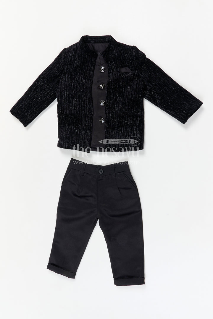 The Nesavu Boys Jacket Sets Boys Party Wear Velvet Jacket Set for Weddings and Evening Events Nesavu Nesavu boys velvet jacket set for weddings and evening events with blend silk fabric and elegant formal design