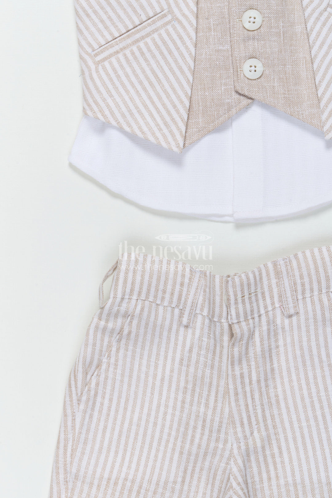 The Nesavu Boys Casual Set Boys Partywear Set with Striped Waistcoat and Bow Tie Nesavu Nesavu boys cotton partywear waistcoat set with stripes and bow tie for celebrations