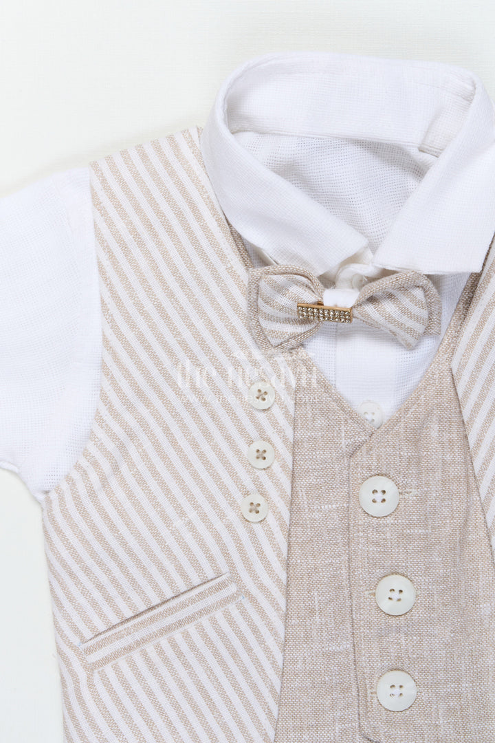 The Nesavu Boys Casual Set Boys Partywear Set with Striped Waistcoat and Bow Tie Nesavu Nesavu boys cotton partywear waistcoat set with stripes and bow tie for celebrations