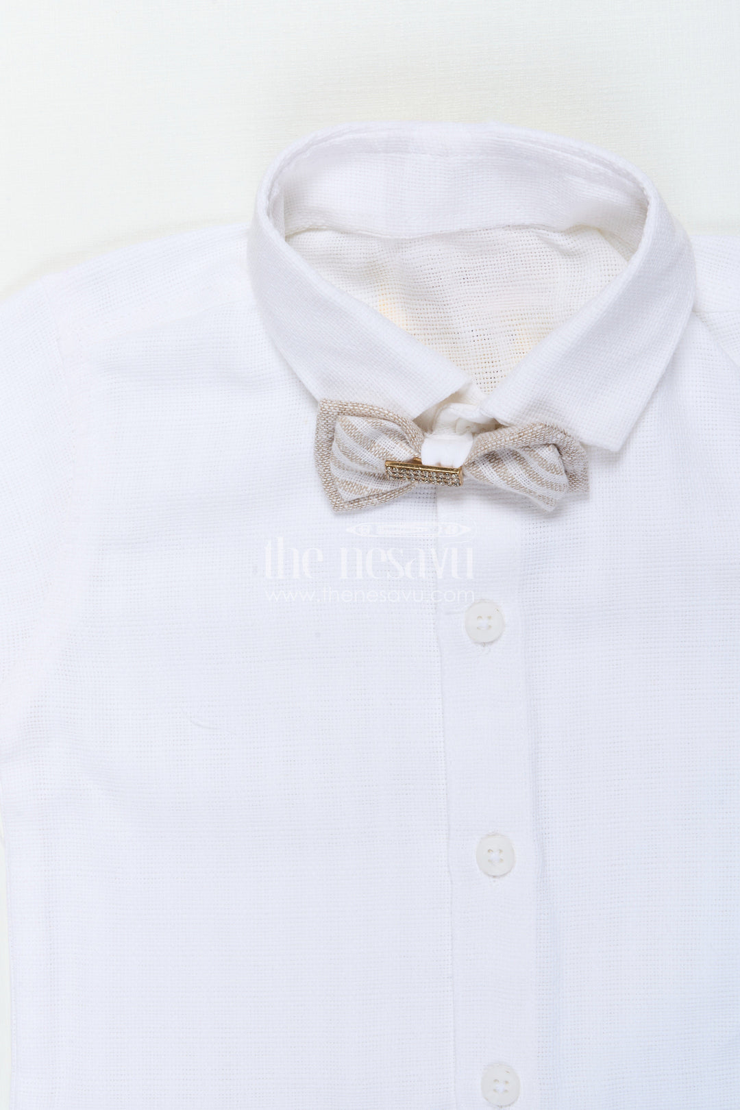 The Nesavu Boys Casual Set Boys Partywear Set with Striped Waistcoat and Bow Tie Nesavu Nesavu boys cotton partywear waistcoat set with stripes and bow tie for celebrations