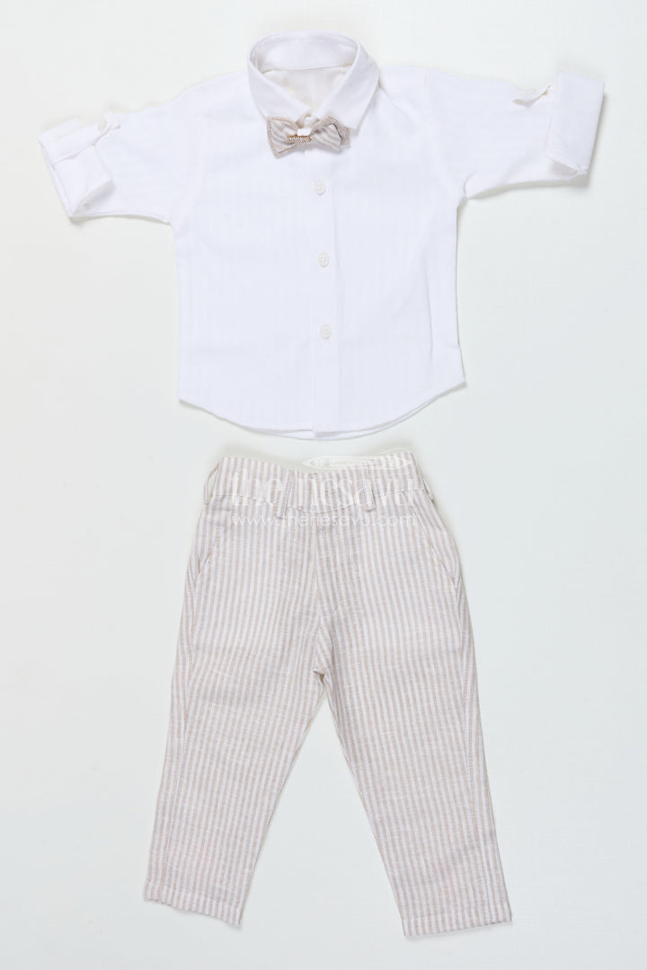 The Nesavu Boys Casual Set Boys Partywear Set with Striped Waistcoat and Bow Tie Nesavu Nesavu boys cotton partywear waistcoat set with stripes and bow tie for celebrations