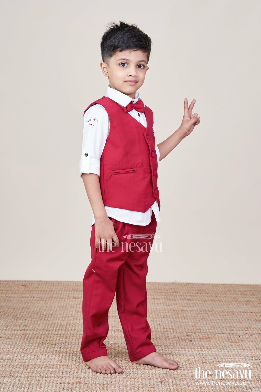 The Nesavu Boys Casual Set Boys Partywear Set with Waistcoat for Birthdays and Family Events Nesavu Nesavu boys waistcoat party set bowtie birthdays family celebrations
