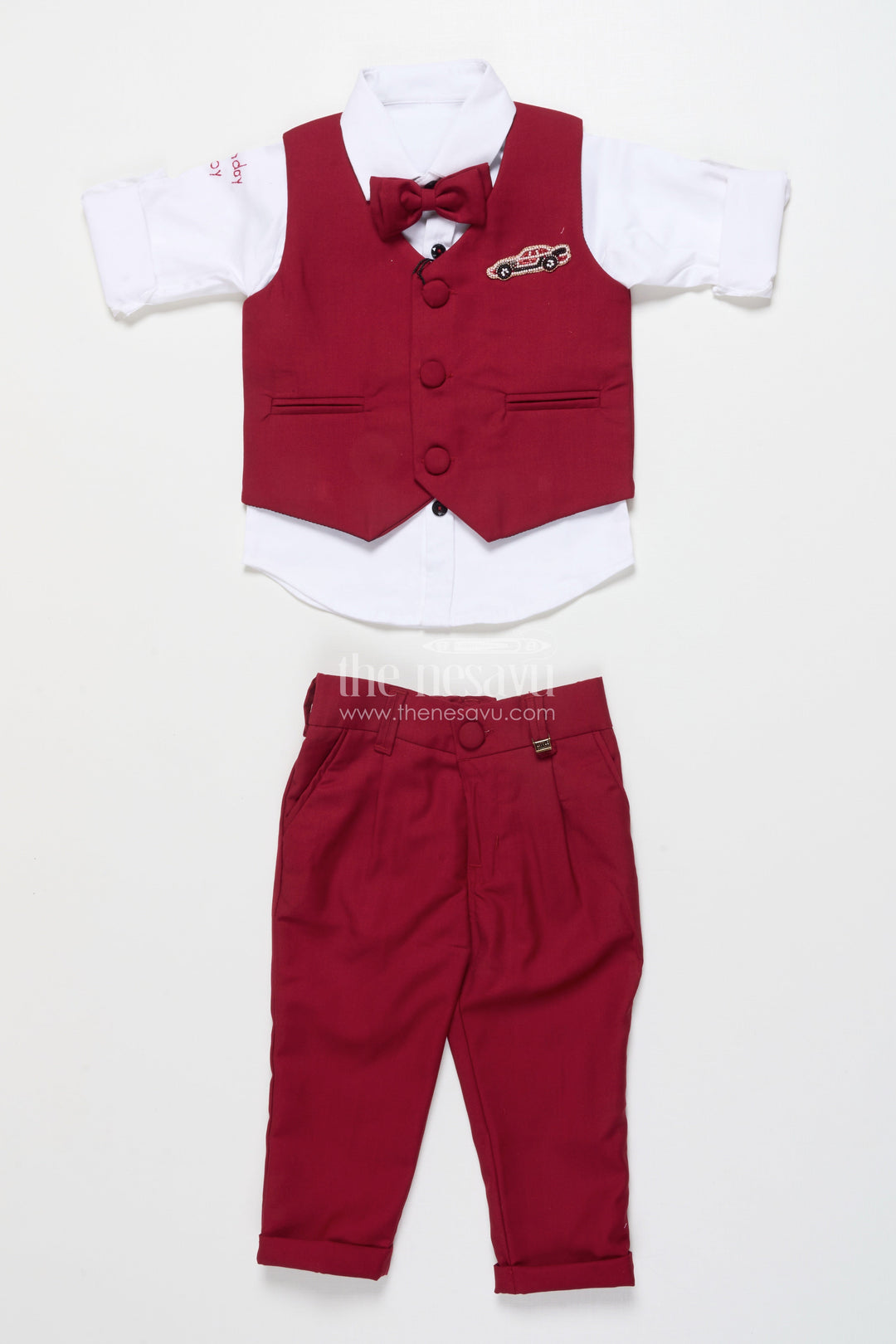 The Nesavu Boys Casual Set Boys Partywear Set with Waistcoat for Birthdays and Family Events Nesavu Nesavu boys waistcoat party set bowtie birthdays family celebrations