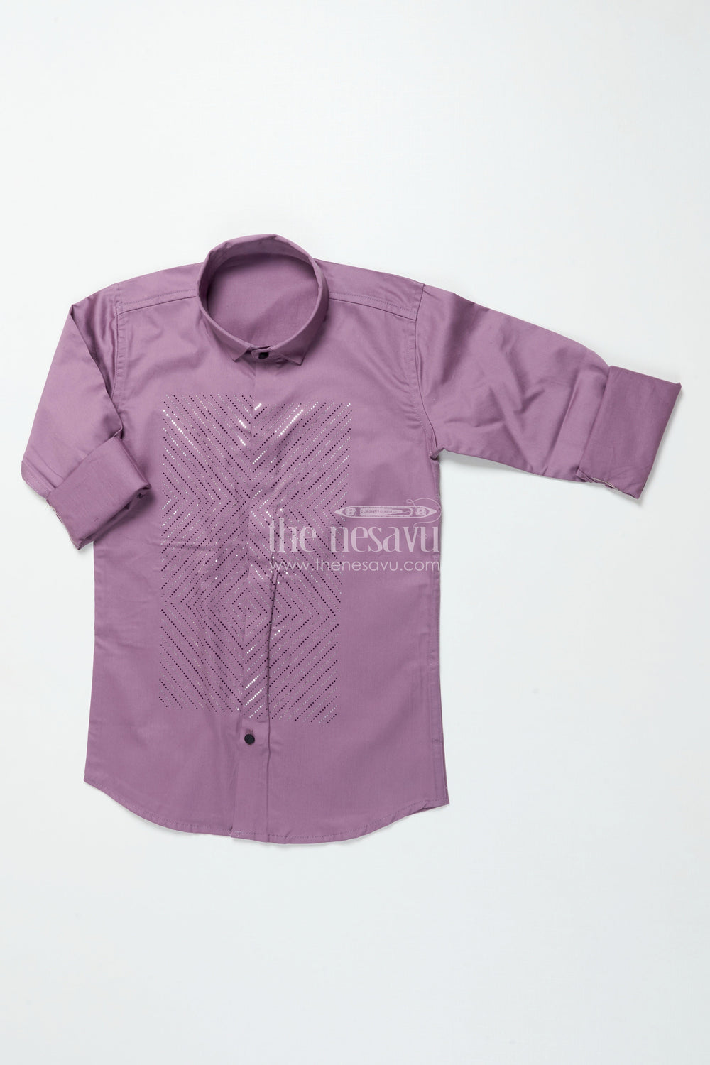 The Nesavu Boys Cotton Shirt Boys Peach Cotton Blend Shirt with Foil Print Stylish Festive Wear Nesavu 26 (6Y) / Peach BS349B-26 Boys peach shirt designer foil print festive cotton blend wear