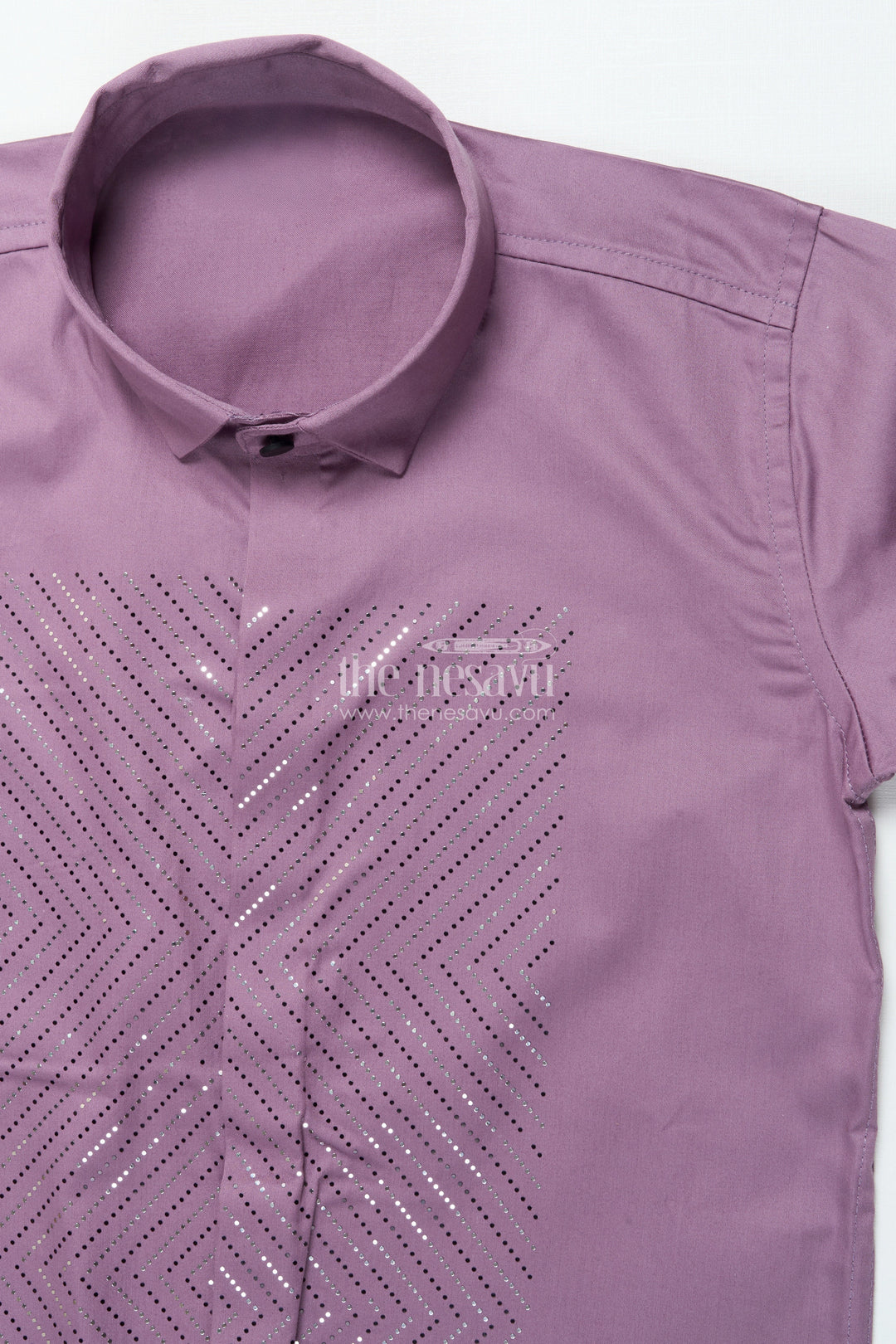 The Nesavu Boys Cotton Shirt Boys Peach Cotton Blend Shirt with Foil Print Stylish Festive Wear Nesavu Boys peach shirt designer foil print festive cotton blend wear