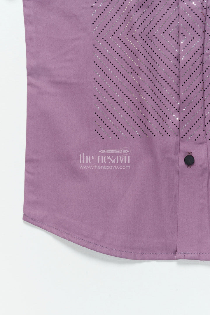 The Nesavu Boys Cotton Shirt Boys Peach Cotton Blend Shirt with Foil Print Stylish Festive Wear Nesavu Boys peach shirt designer foil print festive cotton blend wear