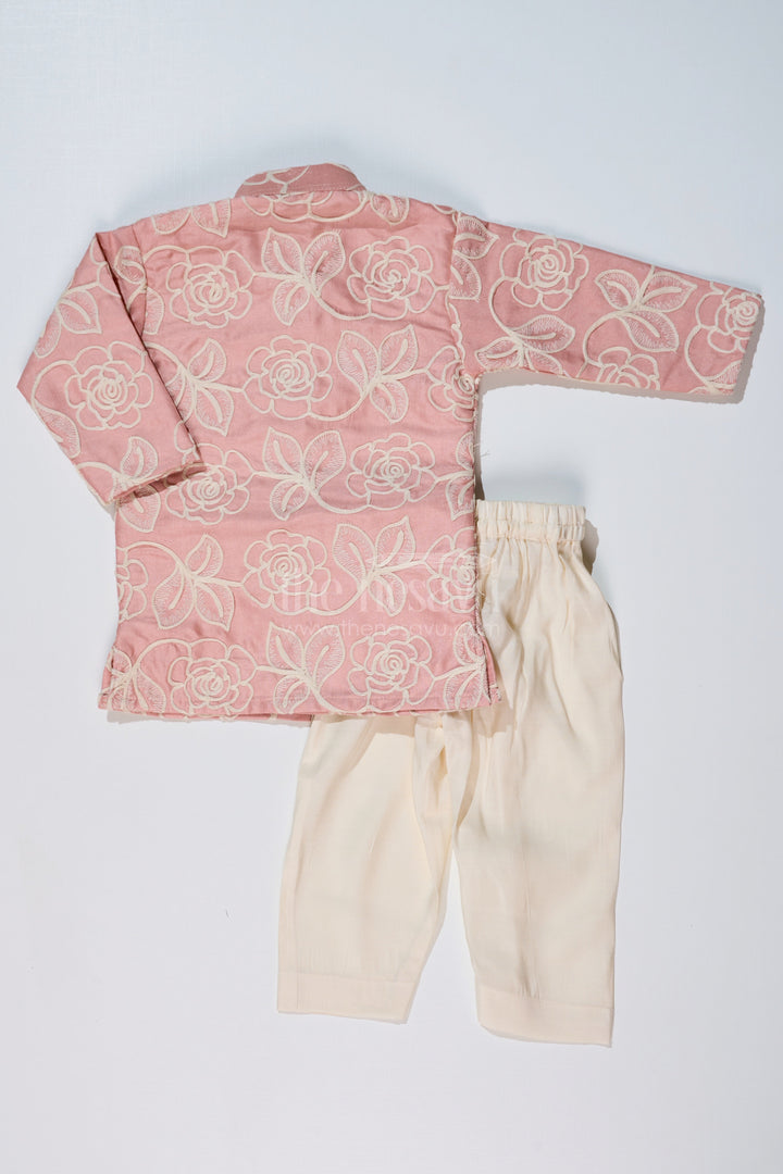 The Nesavu Boys Kurtha Set Boys Peach Kurta in Silk Blend with Designer Embroidery and Elegant Floral Detailing Nesavu Boys Peach Kurta Silk Blend Designer Embroidery Traditional Elegance | The Nesavu