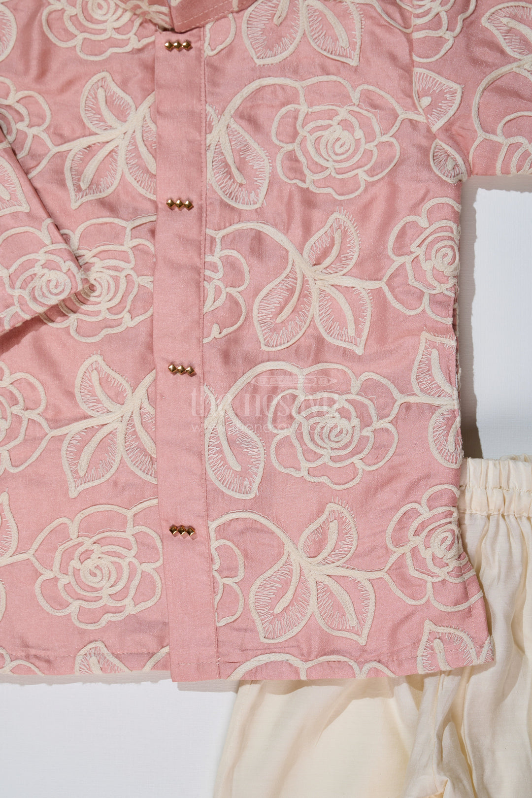 The Nesavu Boys Kurtha Set Boys Peach Kurta in Silk Blend with Designer Embroidery and Elegant Floral Detailing Nesavu Boys Peach Kurta Silk Blend Designer Embroidery Traditional Elegance | The Nesavu