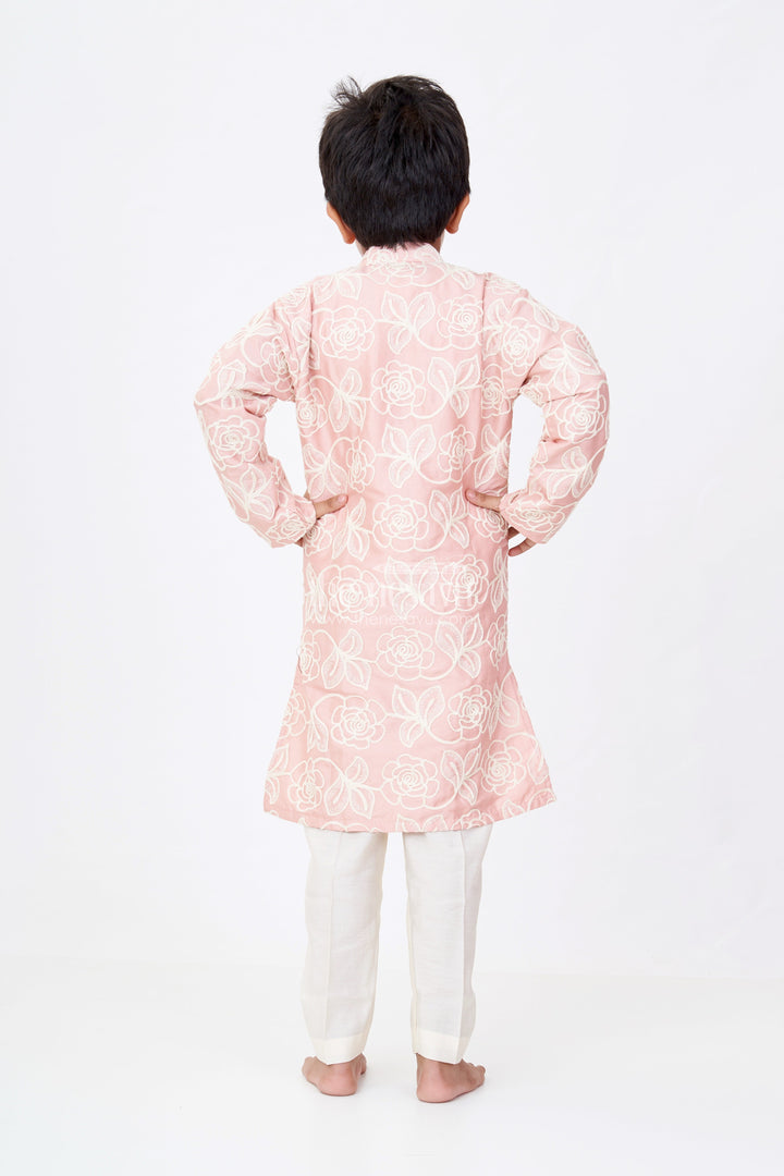 The Nesavu Boys Kurtha Set Boys Peach Kurta in Silk Blend with Designer Embroidery and Elegant Floral Detailing Nesavu Boys Peach Kurta Silk Blend Designer Embroidery Traditional Elegance | The Nesavu